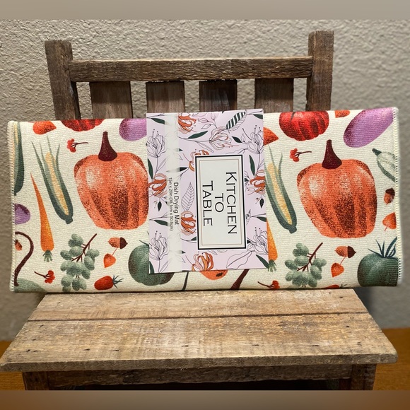 Farmhouse Dish Drying Mat, Vegtables Dish Drying Mat, Pumpkins Corncobs Eggplant - Picture 12 of 13